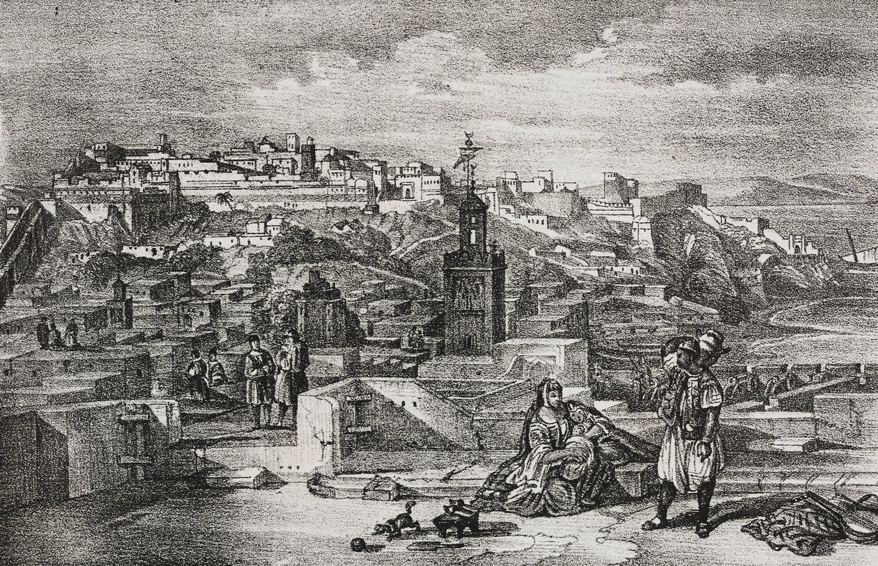 Widok cytadeli Tangeru w Maroku, litografia Salvatore Puglia z Poliorama Pittoresco, nr 26, 3 lutego autorstwa Salvatore Puglia