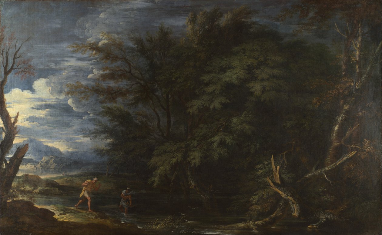 Krajobraz z Merkurym i nieuczciwym drwalem, ok. 1663. autorstwa Salvatore Rosa
