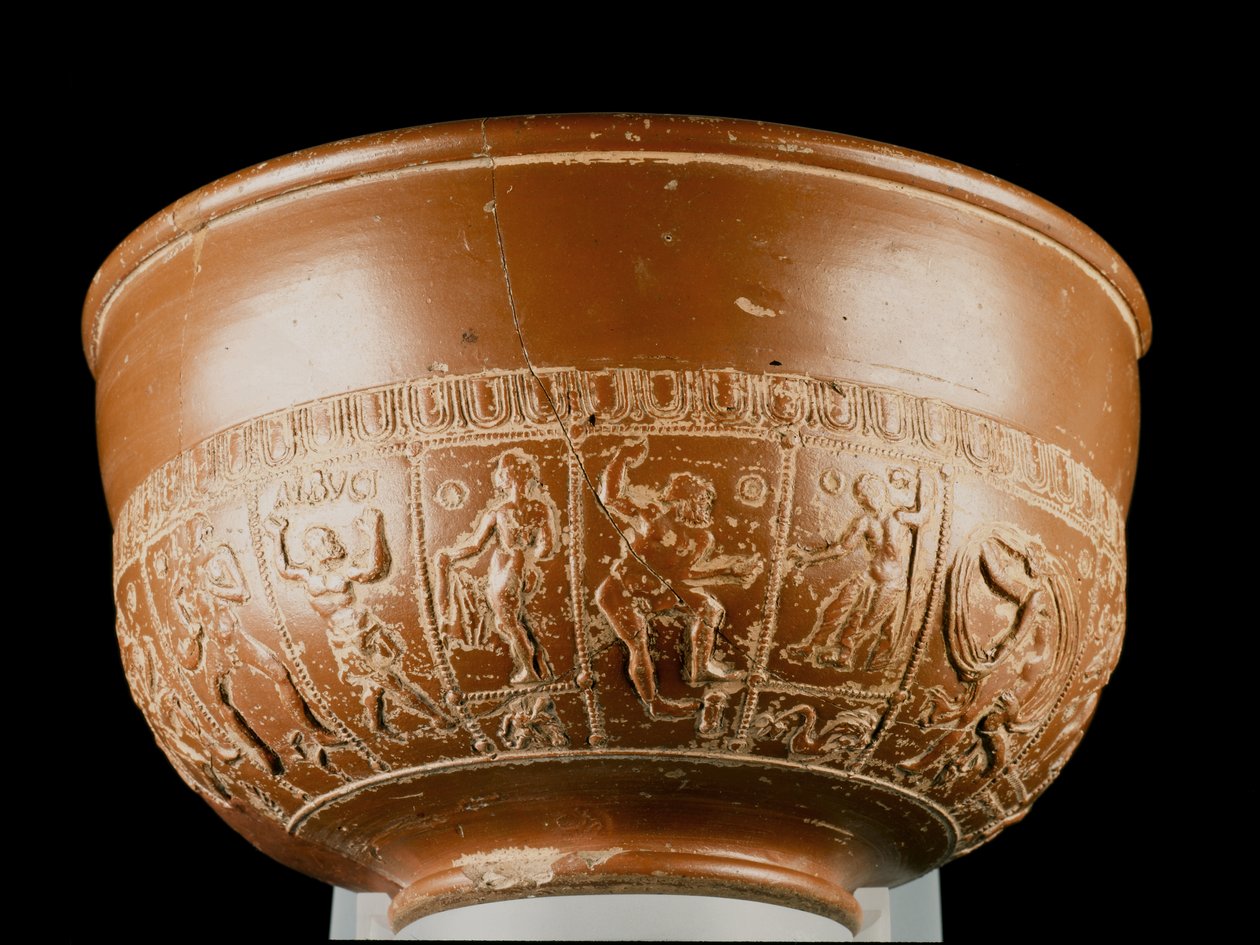 Miska przedstawiająca Neptuna, Jowisza i satyra, z Inveresk, Midlothian (ceramiczna) autorstwa Samian Samian