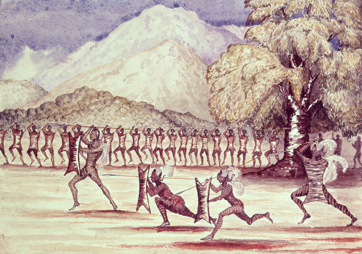 Taniec wojenny, ilustracja z „Wielkiego Dorzecza Nilu Alberta N