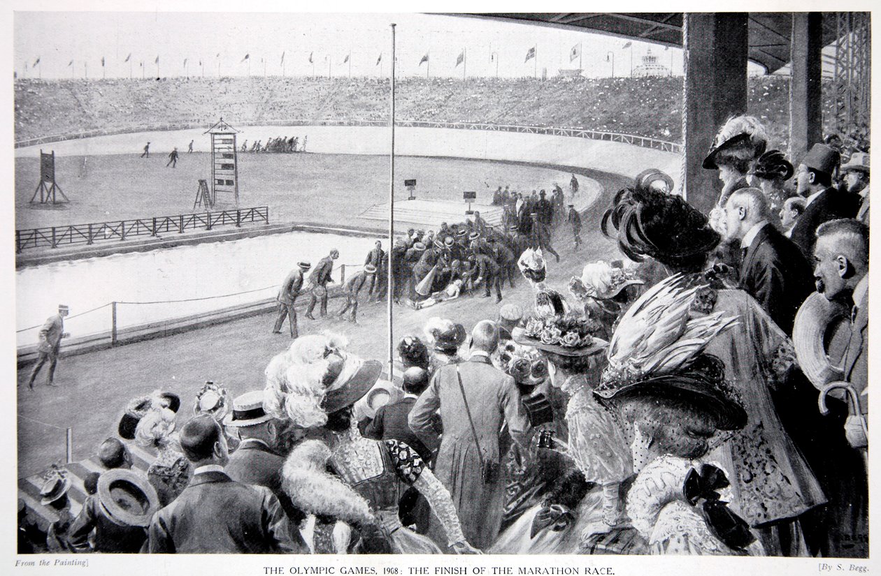 Finisz biegu maratońskiego, Igrzyska Olimpijskie, 1908 autorstwa Samuel Begg