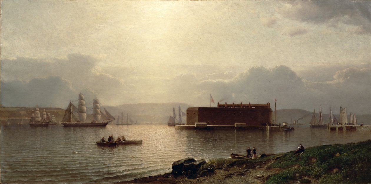 The Narrows i Fort Lafayette, statki wpływające do portu, port nowojorski, 1868 r. autorstwa Samuel Coleman