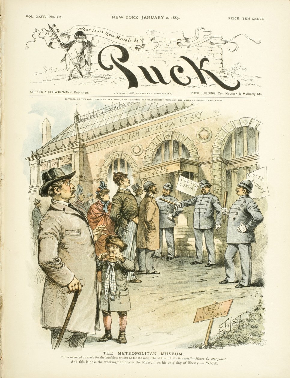 Metropolitan Museum of Art, ...i tak oto robotnik cieszy się muzeum..., 1889 autorstwa Samuel D. Ehrhart