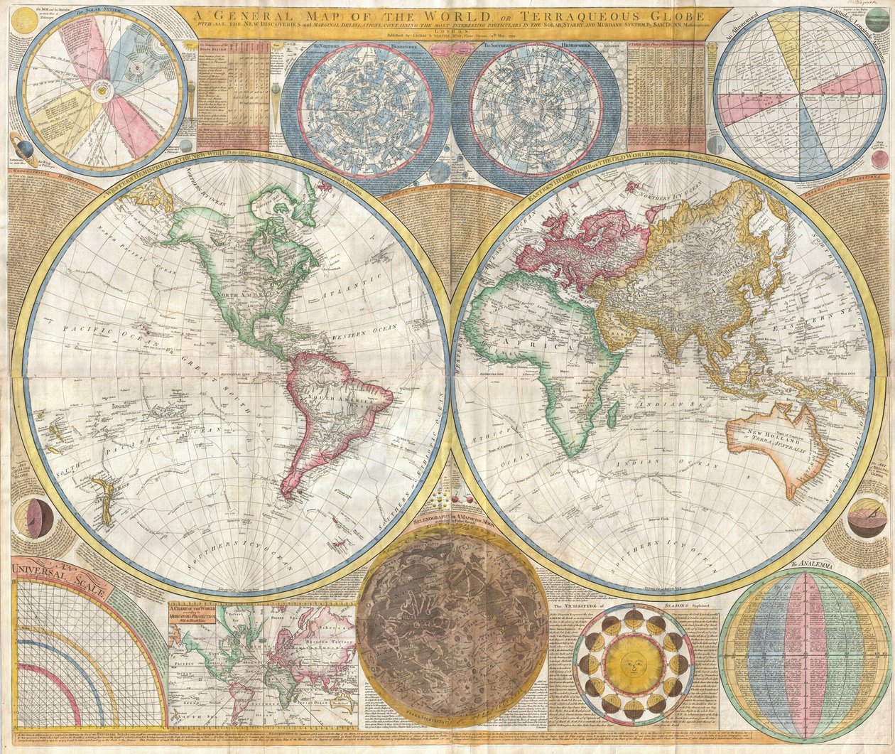 Mapa świata na półkulach autorstwa Samuel Dunn