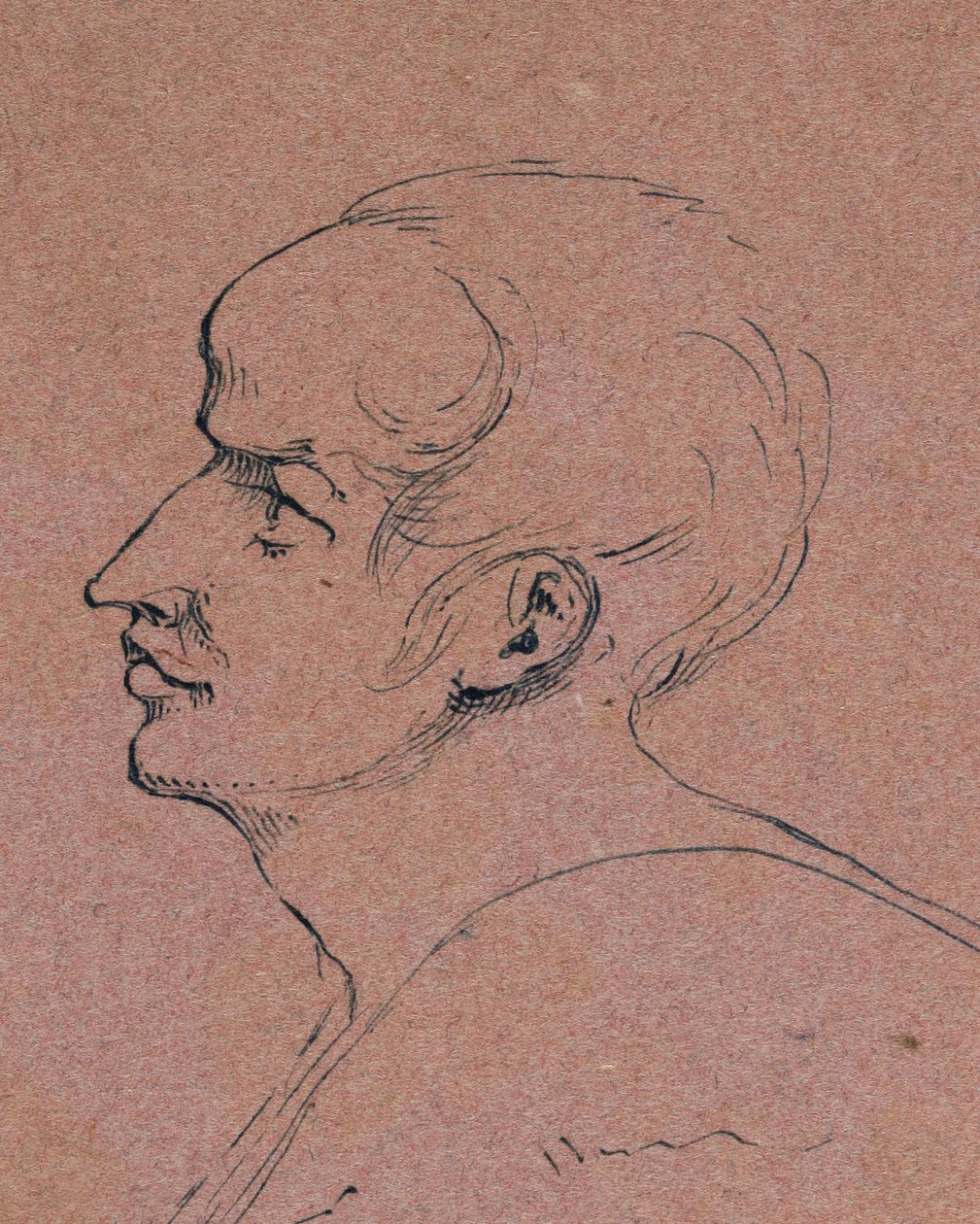 Profil mężczyzny, 1840 (długopis i niebieski atrament na różowym papierze tkanym) autorstwa Samuel Finley Breese Morse