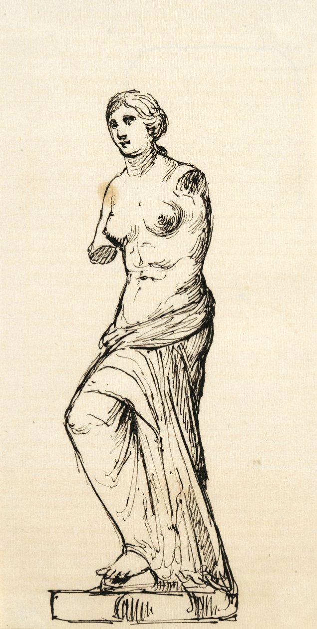 Szkic odlewu Wenus z Milo, 1840-42 (pióro i czarny tusz na kremowym papierze) autorstwa Samuel Finley Breese Morse