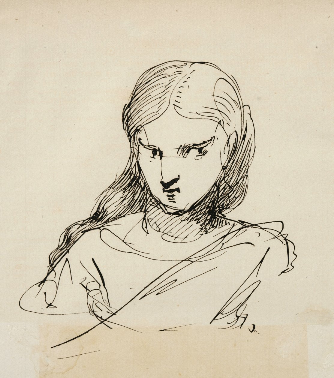 Szkic kobiecego popiersia, 1840 (długopis i ciemnobrązowy tusz na kremowym papierze w linie) autorstwa Samuel Finley Breese Morse
