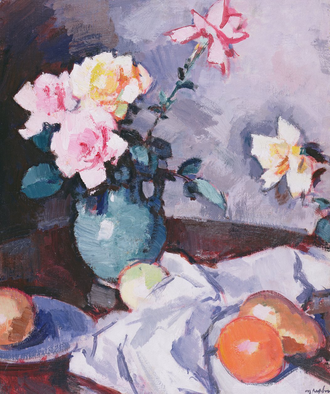 Różowe róże w zielonym dzbanku, ok. 1926 autorstwa Samuel John Peploe