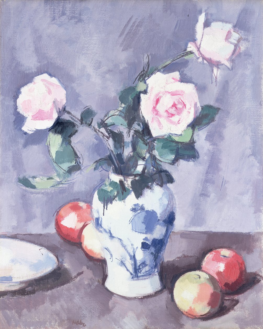 Martwa natura róż w niebiesko-białej wazonie autorstwa Samuel John Peploe