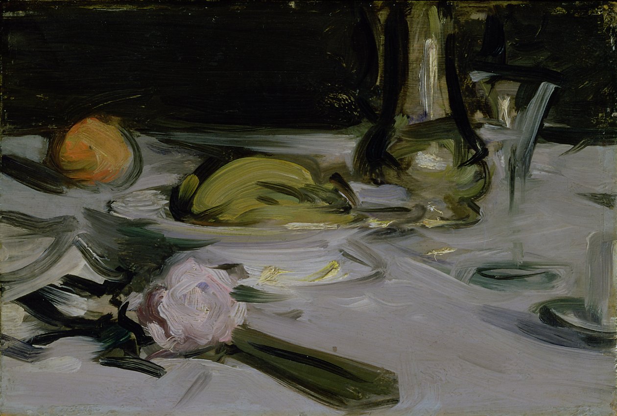 Martwa natura z dzbankiem do kawy i wentylatorem autorstwa Samuel John Peploe