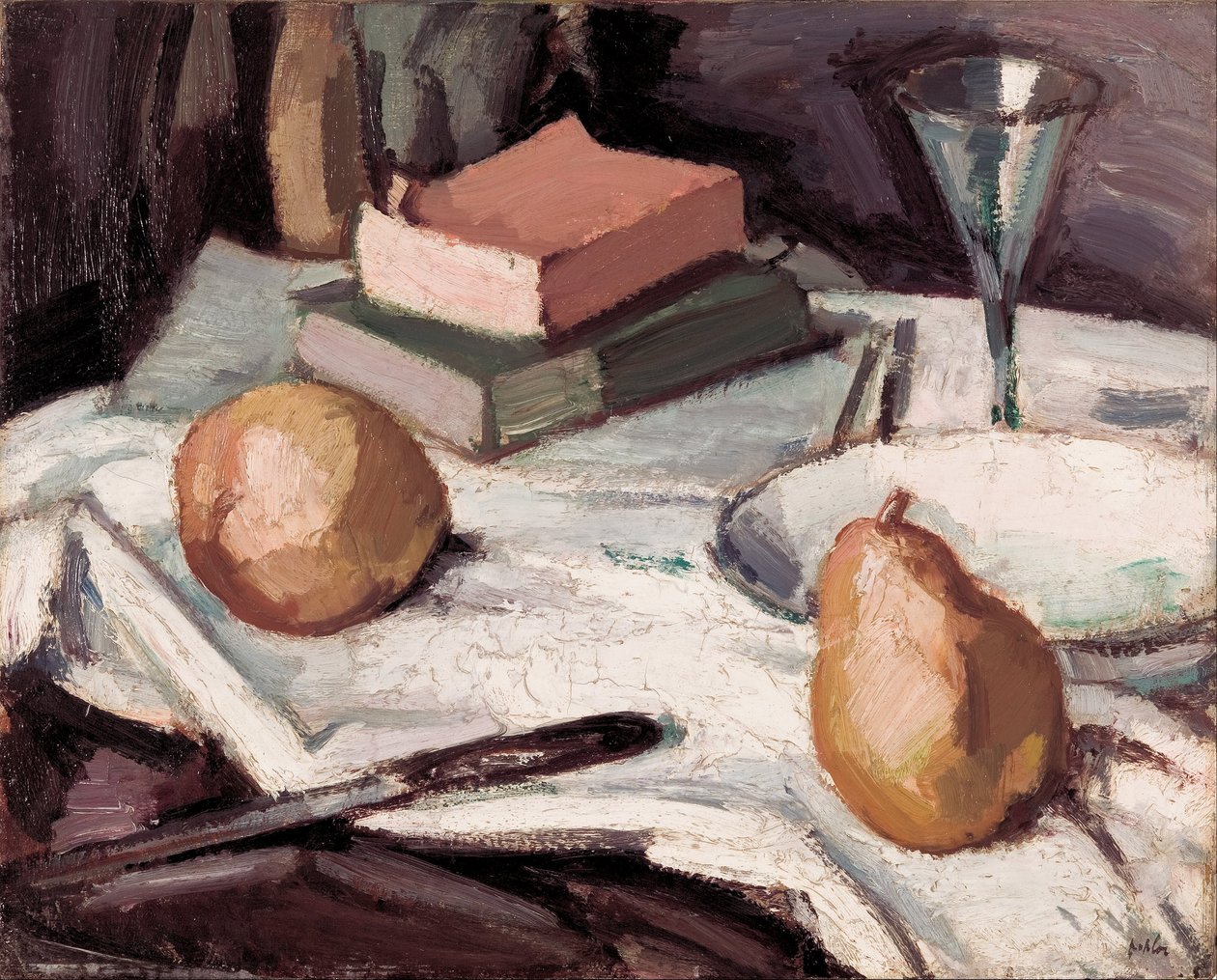 Martwa natura z gruszkami i kieliszkiem do wina autorstwa Samuel John Peploe