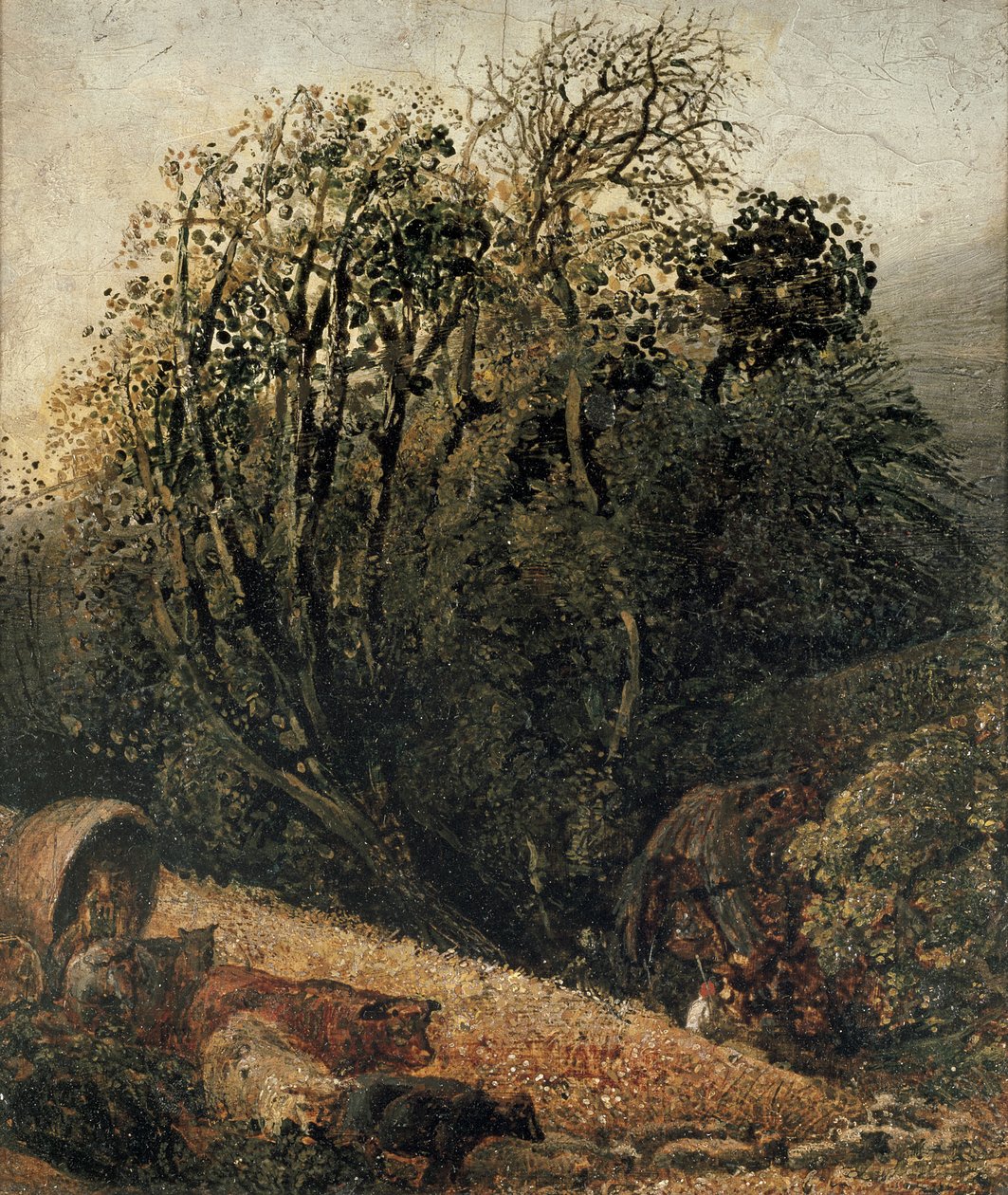 Pole kukurydzy otoczone drzewami, XIX wiek autorstwa Samuel Palmer