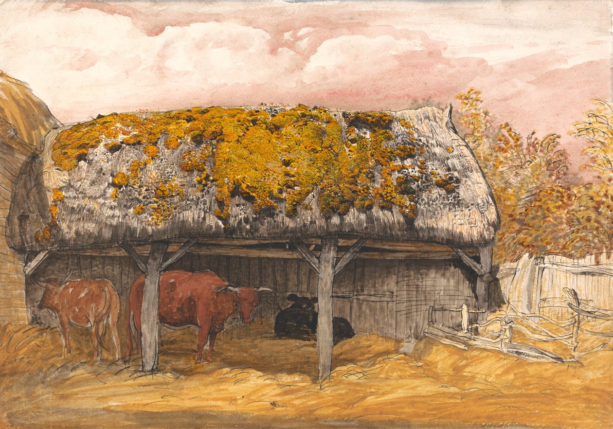Chata dla krów z omszałym dachem autorstwa Samuel Palmer