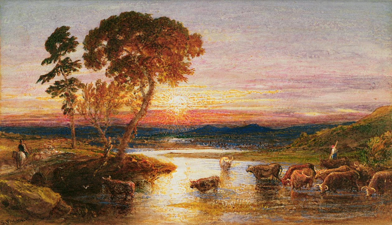 Idąc do fałdy, Zachód słońca, 1879 autorstwa Samuel Palmer
