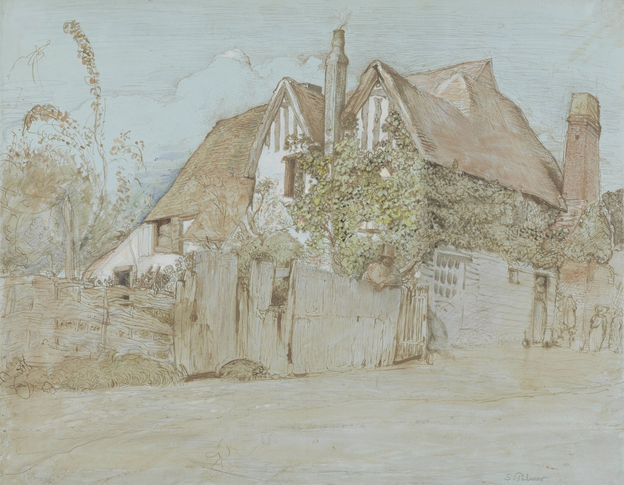 Ivy Cottage, Shoreham (toaleta, gwasz z długopisem i atramentem na papierze) autorstwa Samuel Palmer