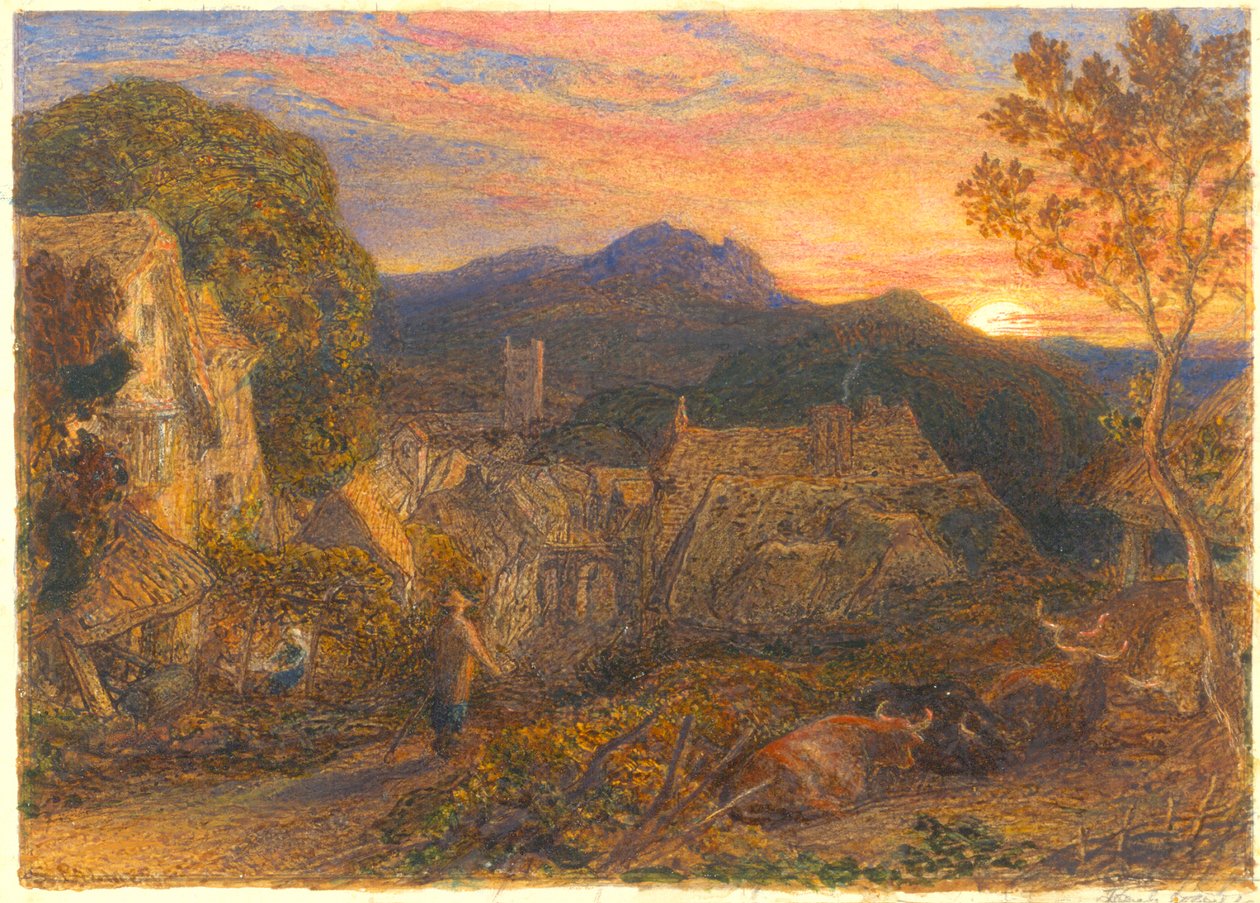 Bellman, z Il Penseroso, 1881 (wc i guma arabska na papierze) autorstwa Samuel Palmer