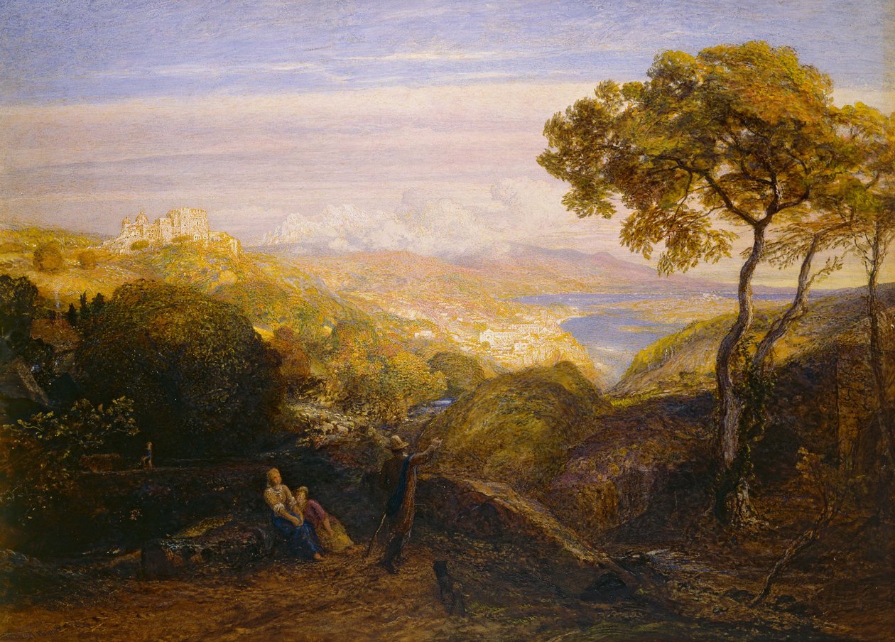 The Prospect, 1864-81 (akwarela i farba do ciała z gumą arabską, na tablicy londyńskiej) autorstwa Samuel Palmer