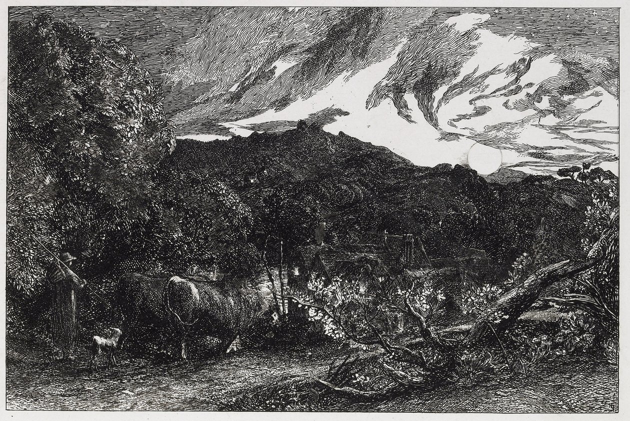 Zmęczony oracz, 1858 (akwaforta i sucha igła) autorstwa Samuel Palmer