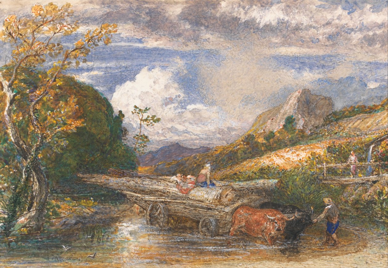 Wóz drzewny przekraczający strumień autorstwa Samuel Palmer