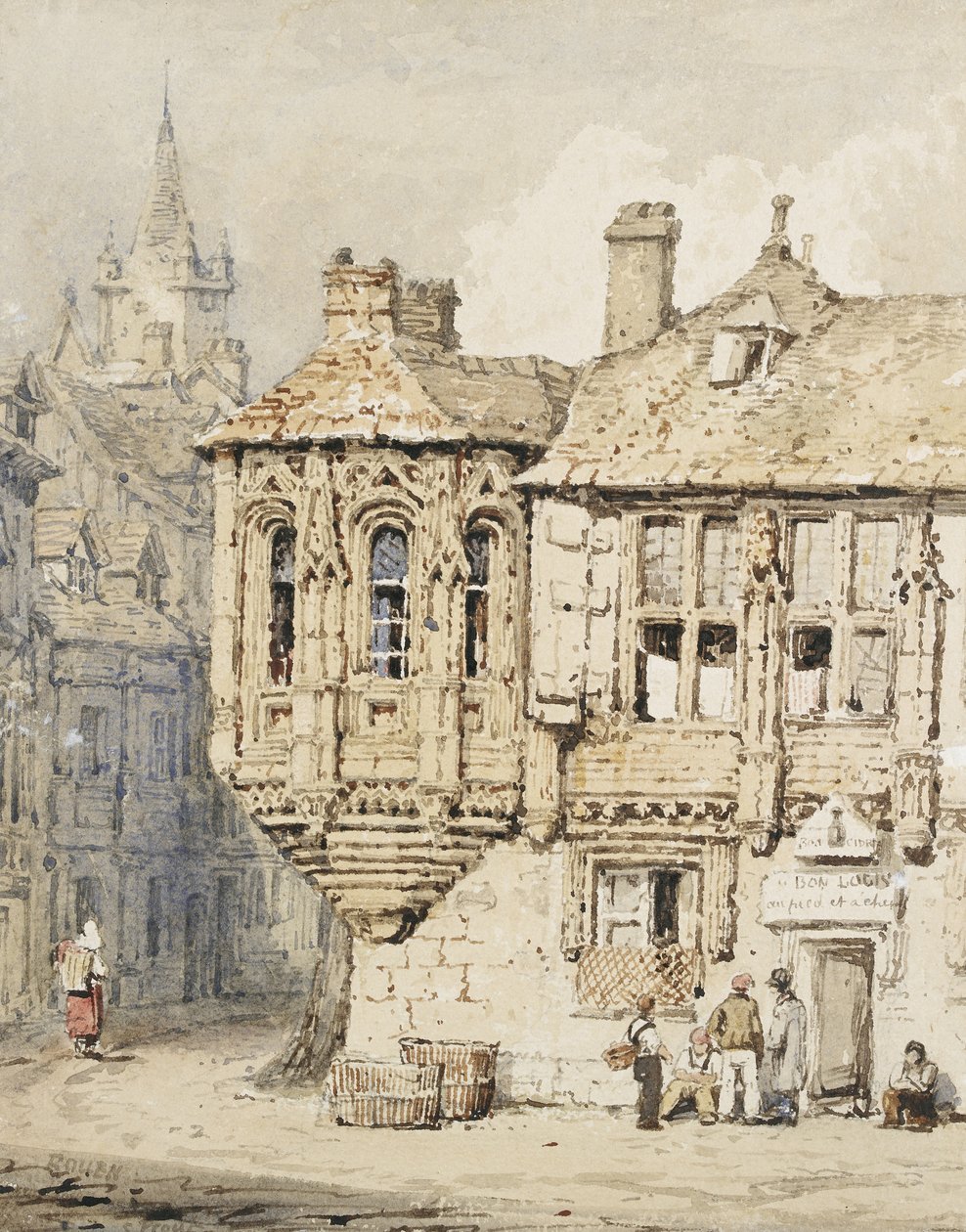 Scena uliczna w Rouen (akwarela, grafit, na papierze) autorstwa Samuel Prout