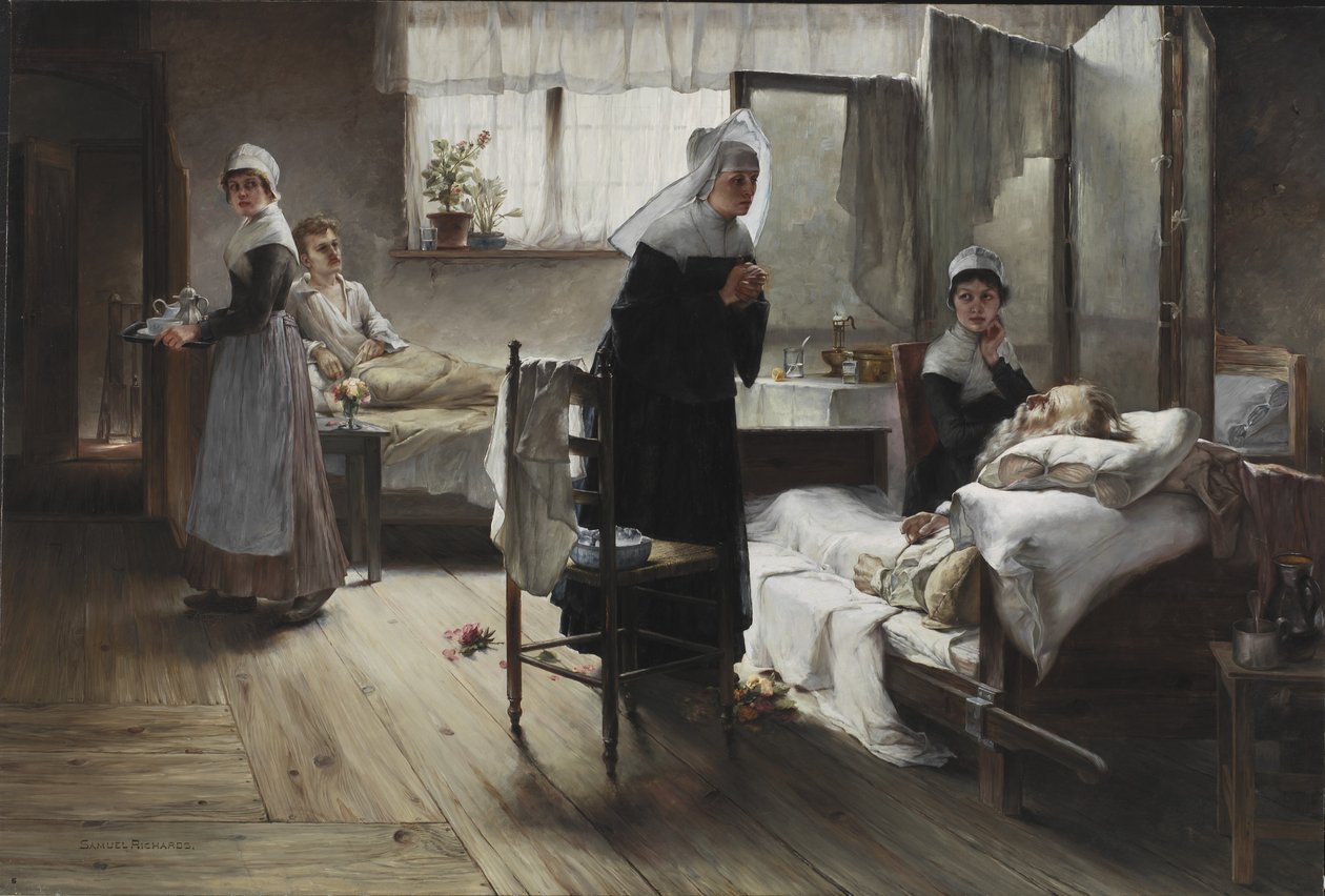 Evangeline odkrywająca narzeczonego w szpitalu, 1887-89 autorstwa Samuel Richards