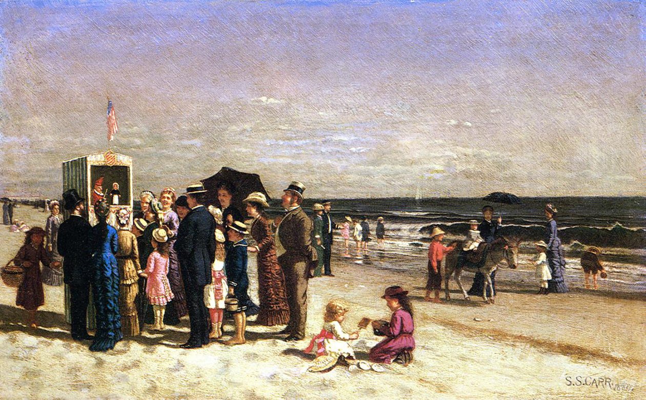 Punch und Judy na plaży, Coney Island, 1880 autorstwa Samuel S. Carr
