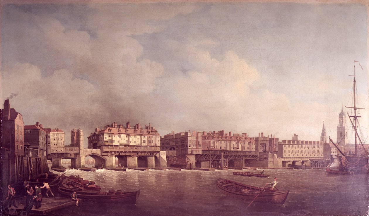 London Bridge przed przebudową w 1757 r. autorstwa Samuel Scott