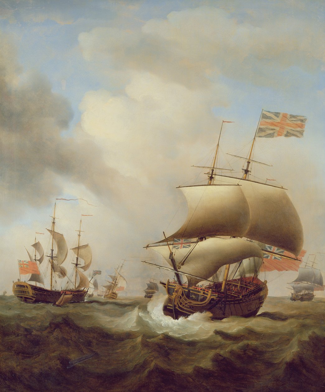 Wysyłka na wzburzonym morzu, 1753 autorstwa Samuel Scott