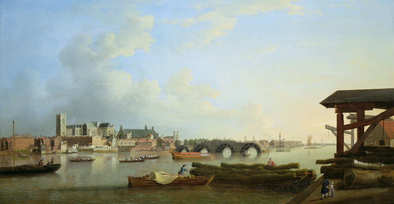 Budowa mostu Westminster, 1749 autorstwa Samuel Scott