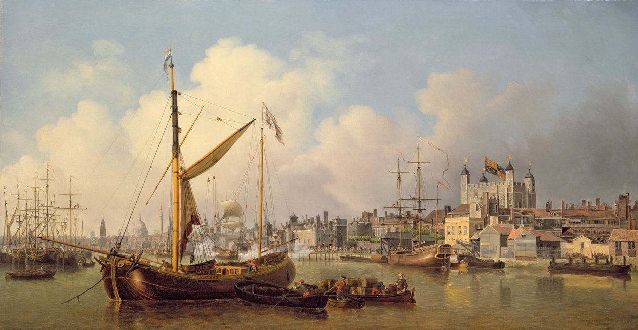 Tamiza i Tower of London podobno w urodziny króla, 1771 autorstwa Samuel Scott