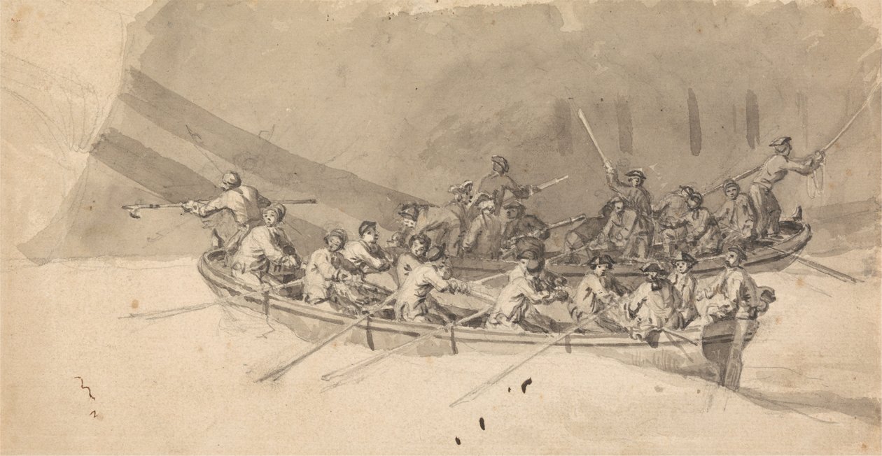 Dwie łodzie z załogami, studium dla Royal William at Sea autorstwa Samuel Scott