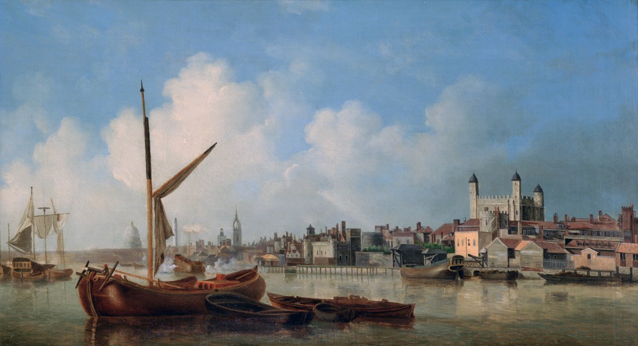 Widok na Tamizę, w pobliżu Tower of London autorstwa Samuel Scott