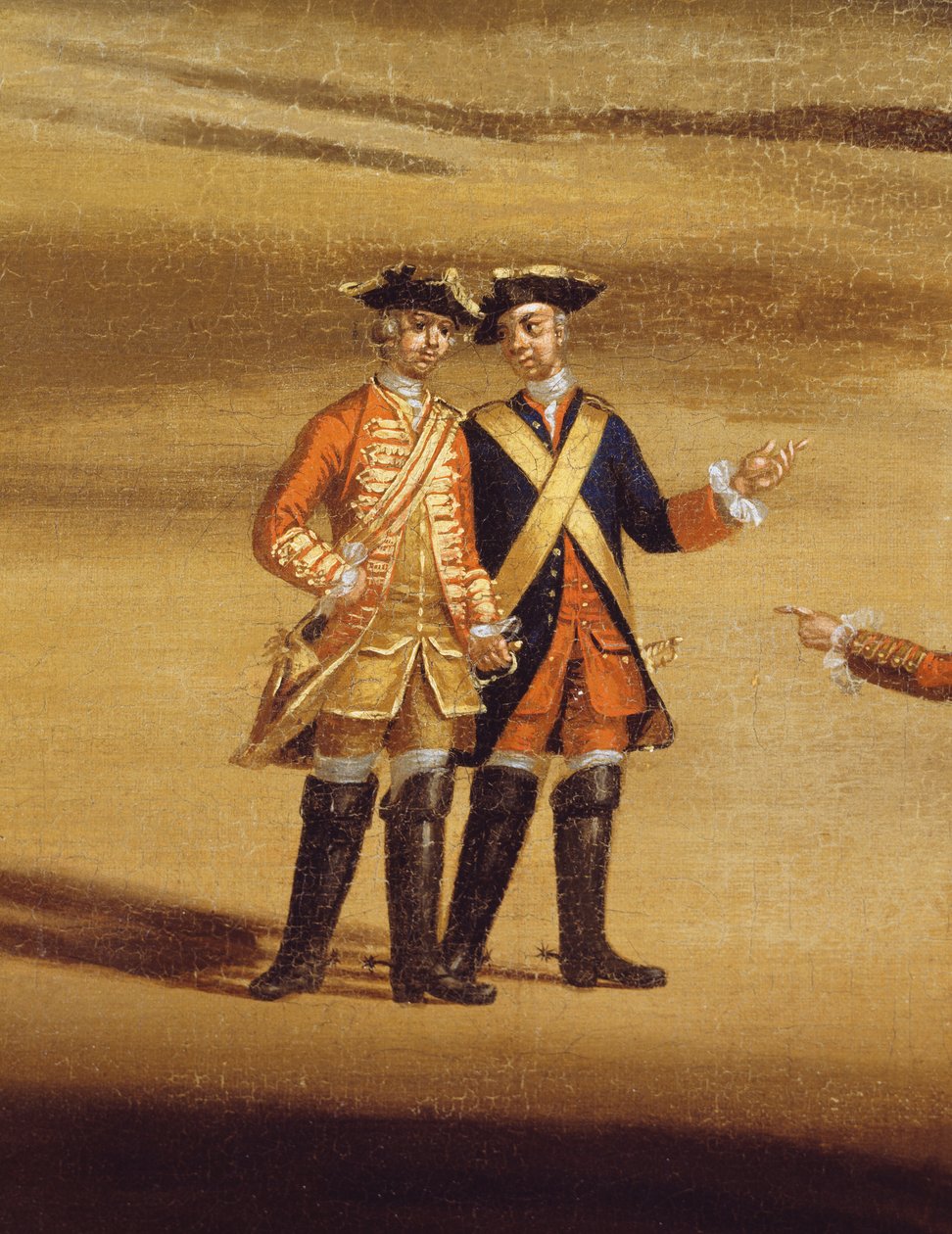 Dwóch oficerów w rozmowie, ok. 1758 olej na płótnie, detal z 237617 autorstwa Samuel Wale