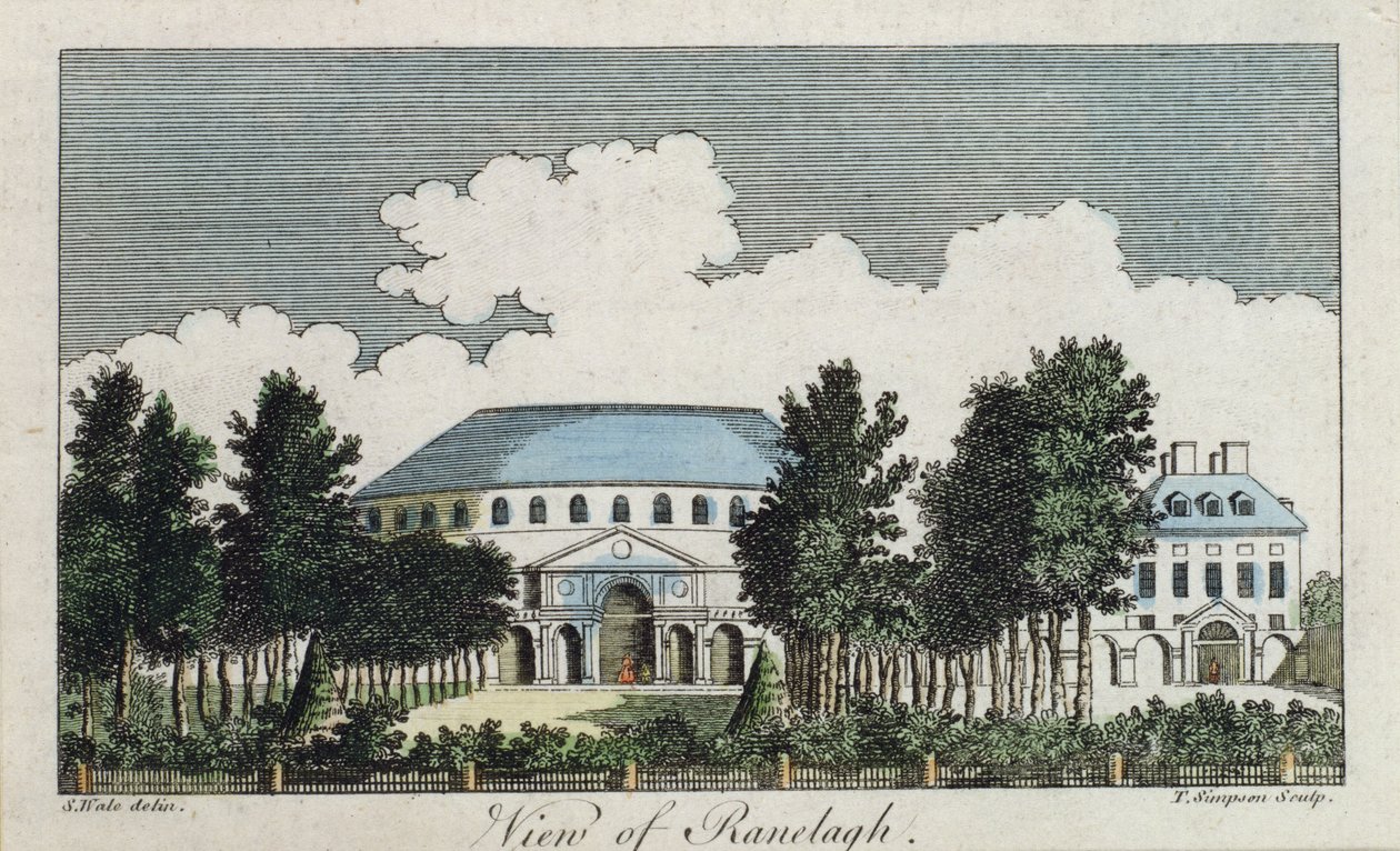 Widok Ranelagh (kolorowe grawerowanie) autorstwa Samuel Wale