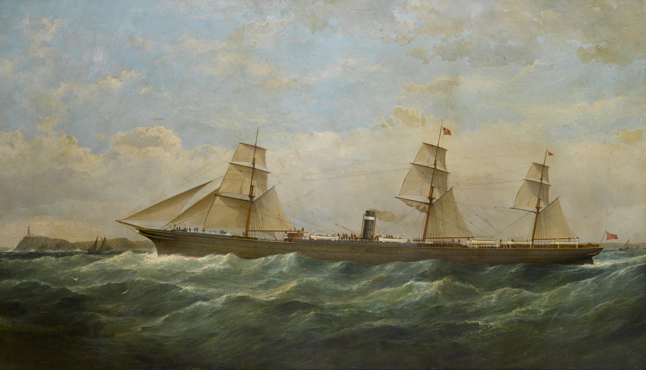 SS Miasto Berlin wychodzące na zewnątrz, mijając latarnię morską Cape Pine autorstwa Samuel Walters