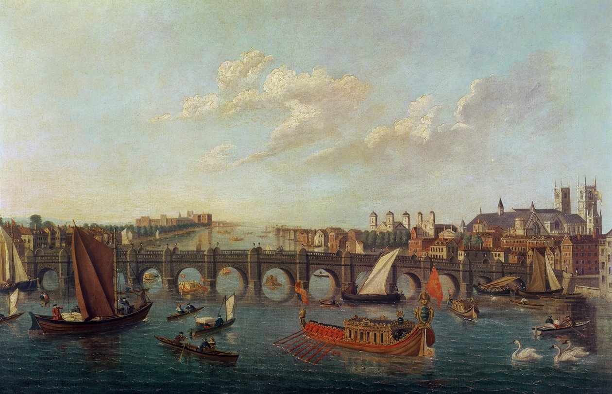 Westminster Bridge, z Opactwem Westminsterskim i Pałacem Lambeth po obu stronach autorstwa Samuel after Scott