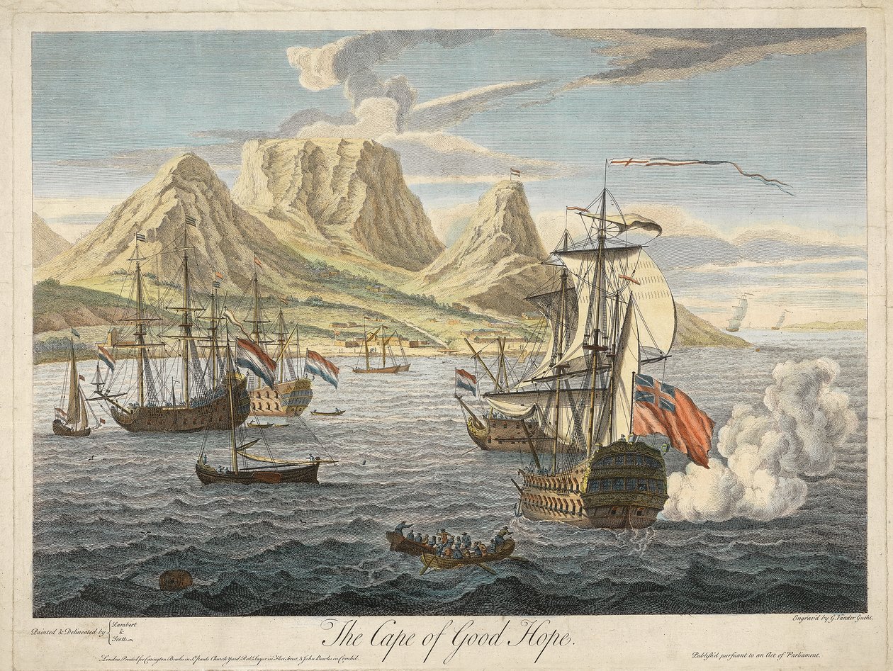 Przylądek Dobrej Nadziei, wyd. C. 1731 (ręcznie kolorowane grawerowanie) autorstwa Samuel after and Lambert Scott