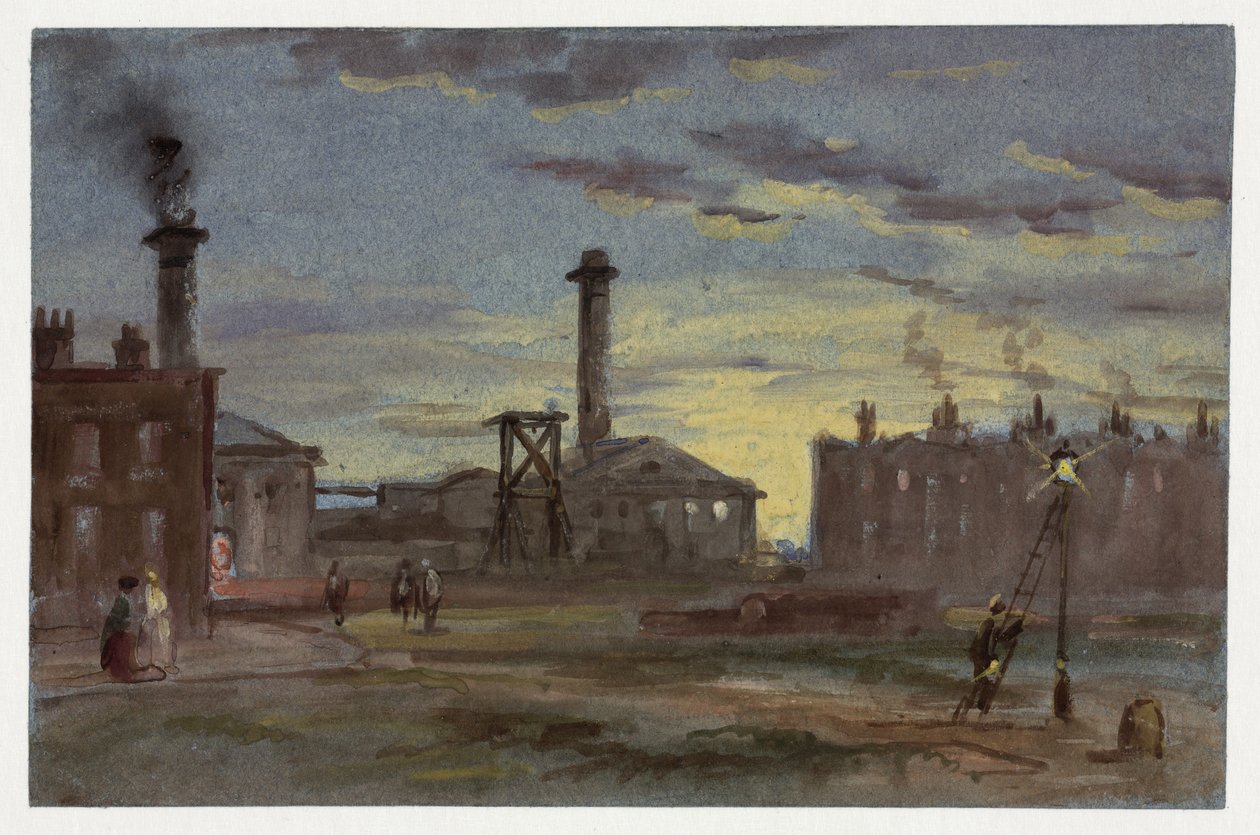 Gazownia o zachodzie słońca, ok. 1850 autorstwa Samuel attr. to Bough