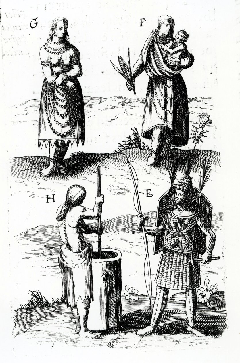 Ilustracje sukni Algonquin, rycina z Podróży Sieur de Champlain autorstwa Samuela de Champlain (ok. 1574-1635), XVII w. autorstwa Samuel de Champlain
