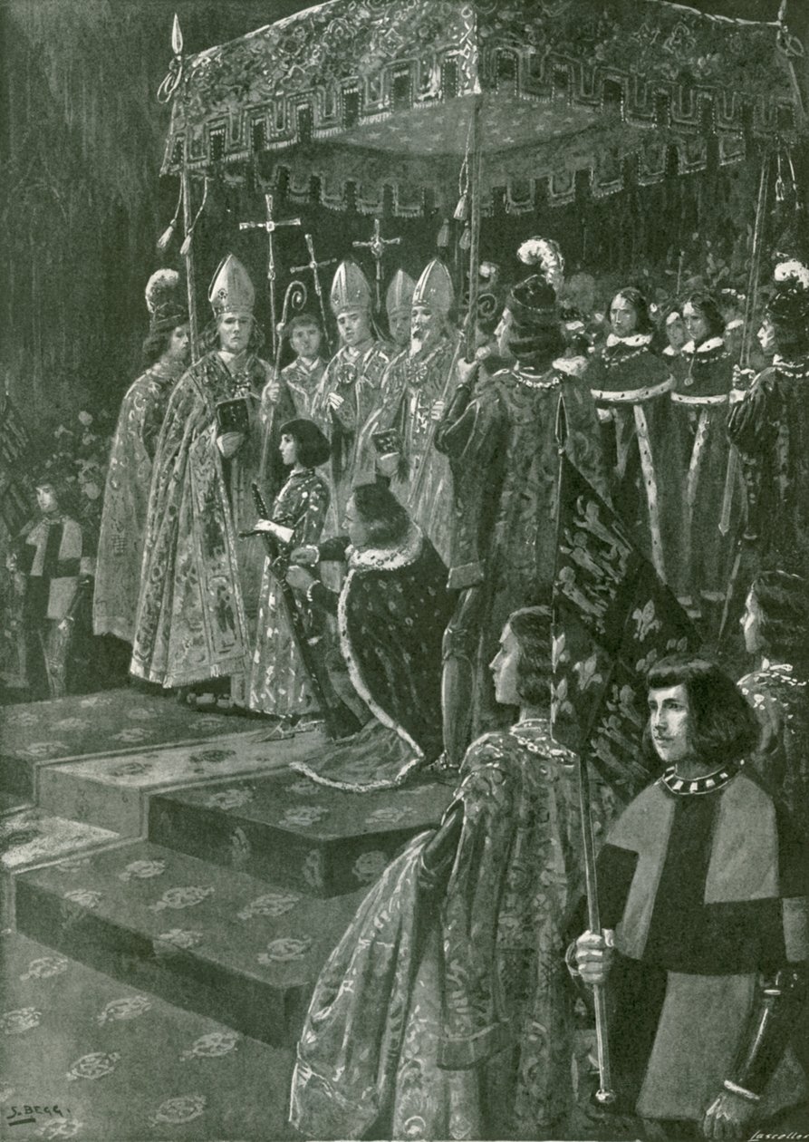 Prezentacja ostróg i miecza podczas koronacji Henryka VI (litografia) autorstwa Samuel (after) Begg