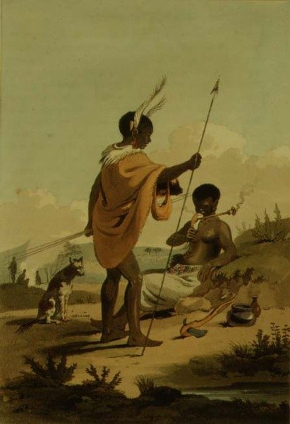 Bushooana Man and Woman, płyta 19 z „Podróży do Cochinchina” Johna Barrowa (1764-1848) rys. William Alexander (1767-1816) ryt. Thomas Medland (1755-1823) 1806 (akwatinta) autorstwa Samuel (after) Daniell
