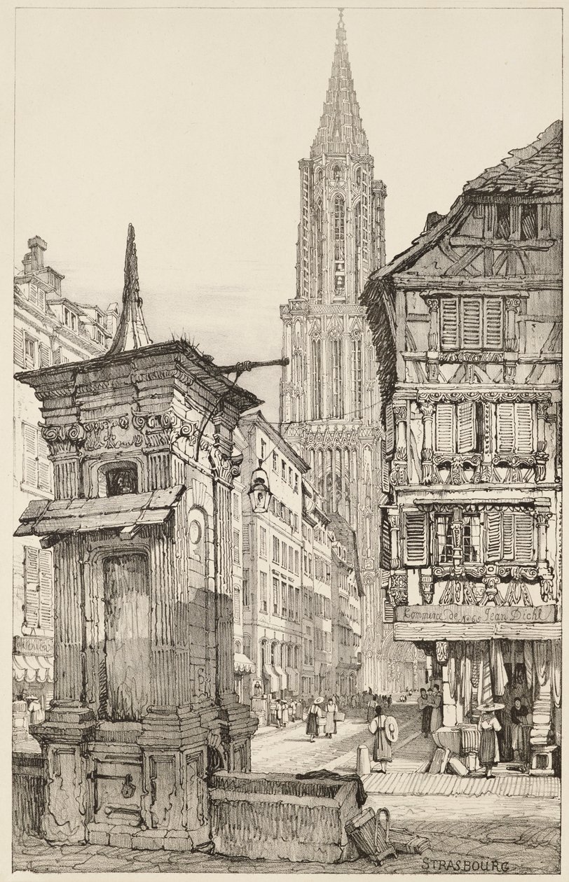 Rue Mercière i zachodni front katedry w Strasburgu autorstwa Samuel (after) Prout