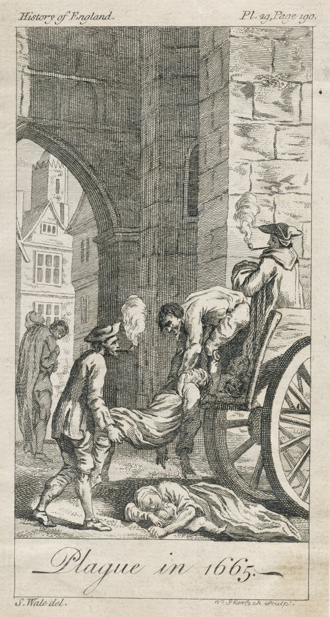 Zbieranie ofiar zarazy, Holywell Lane, Shoreditch, Londyn, Wielka Brytania (grawerowanie) autorstwa Samuel (after) Wale