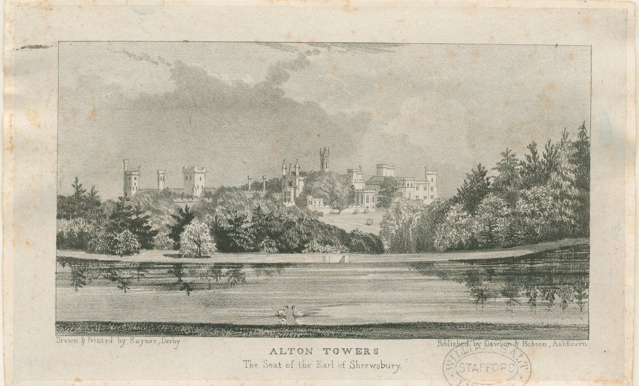 Alton „Abbey” (obecnie Alton Towers): litografia, nd [c.1839] (druk) autorstwa Samuel A. Rayner