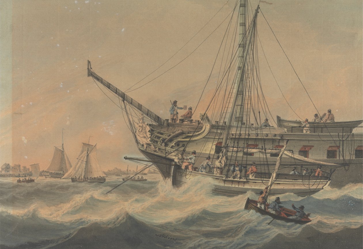 Man-of-War i Żegluga u wybrzeży autorstwa Samuel Atkins