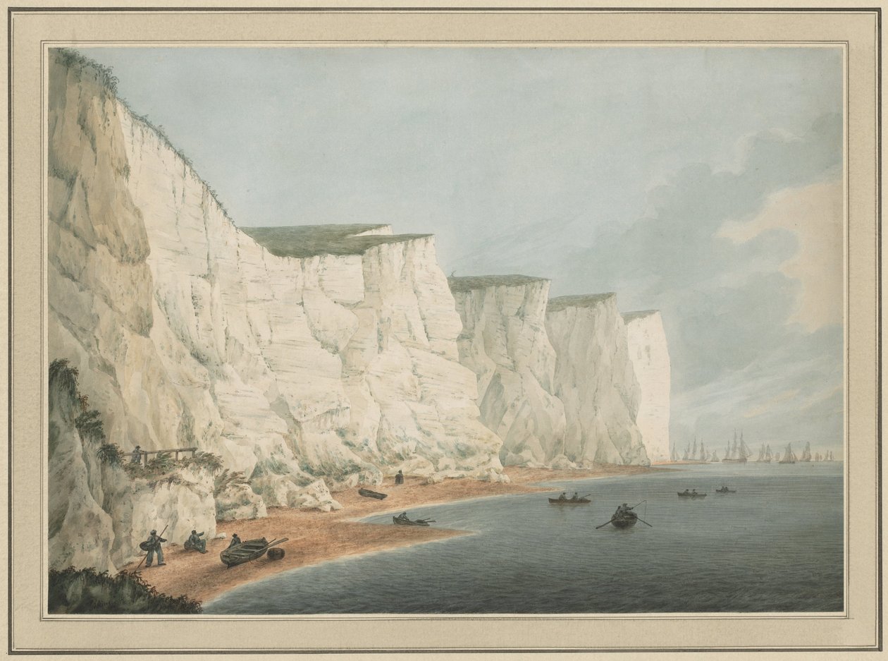 Flota u wybrzeży, Beachy Head, ok. 1790-1805 (akwarela z grafitowym rysunkiem) autorstwa Samuel Atkins
