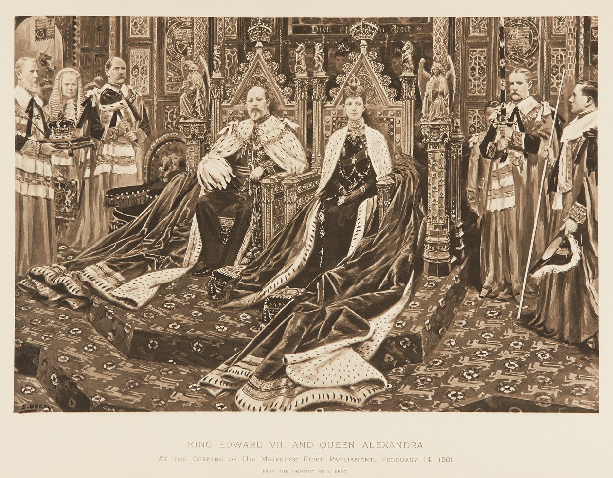 Król Edward VII i królowa Aleksandra w Parlamencie autorstwa Samuel Begg