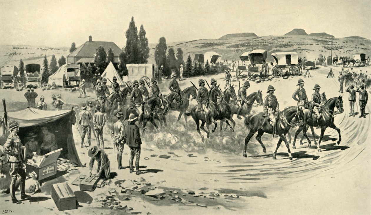 Lord Roberts i sztab rozpoczynający rekonesans z kwatery głównej w Smaldeel, 1901. autorstwa Samuel Begg