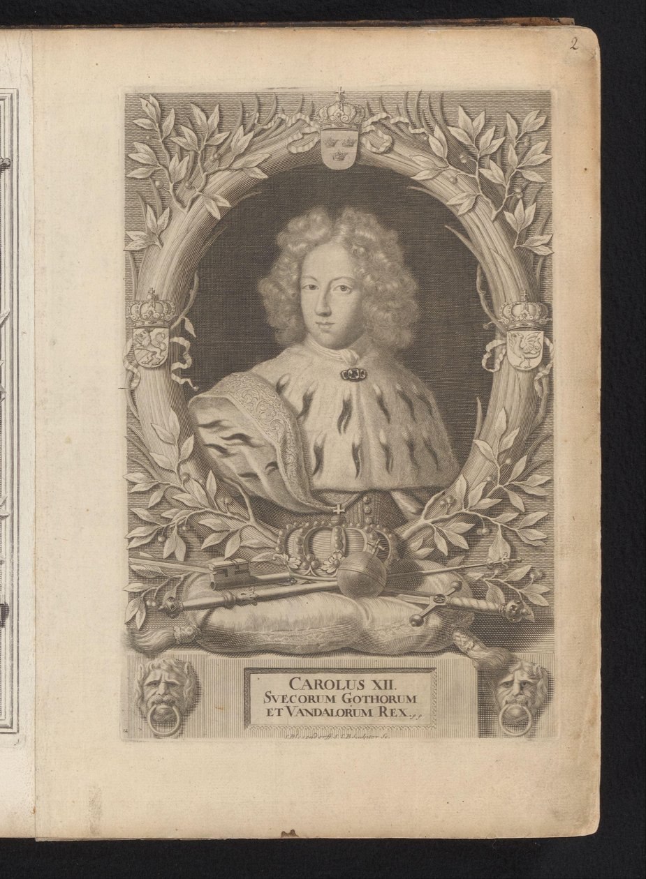 Portret Karola XII van Zweden Karol XII, król szwedzkich Gotów i Wandalów (tytuł na obiekcie) Szwecja starożytna i nowoczesna (tytuł serii) autorstwa Samuel Blesendorf