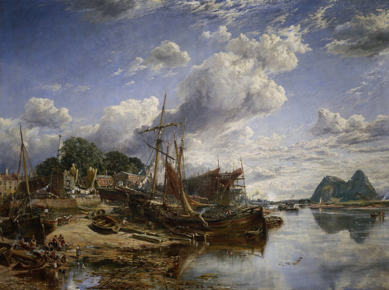 Stocznia firmy Archibald McMillan et fils w Dumbarton (Szkocja), produkująca "gabarty", duże szkockie łodzie i łodzie o konstrukcji stalowej. autorstwa Samuel Bough